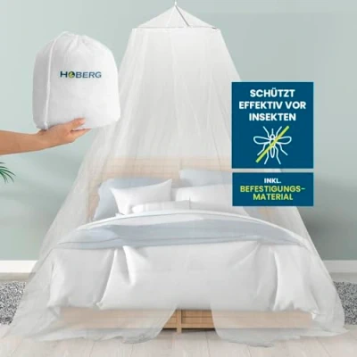 Afbeelding van Hoberg Insectenbaldakijn Insectenwerend net via enkele en dubbele bedden muggennet bedhemel met tas bevestigingsmateriaal voor reizen