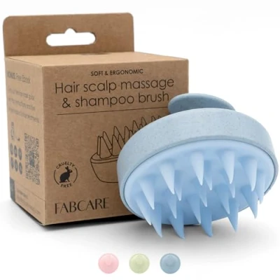 Image de Fabcare Brosse de Massage pour cuir chevelu la tête et croissance des cheveux tous les types Paille blé silicone Exfoliant secs humides
