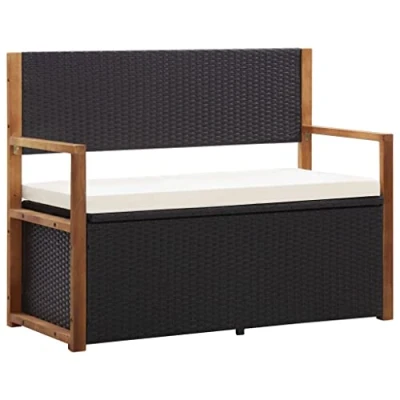 Afbeelding van vidaXL Tuinbank, 115 cm, polyrotan, acaciahout, zwart