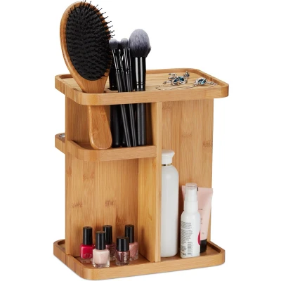 Afbeelding van Relaxdays make up organizer draaibaar standaard cosmetica toren bamboe