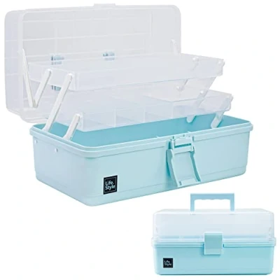 Afbeelding van Creahaus Multifunctionele opbergdoos met 3 lagen, 33 cm, vakken, kunststof gereedschapskist, medicijnopbergdoos, haaraccessoires, naaidoos 2