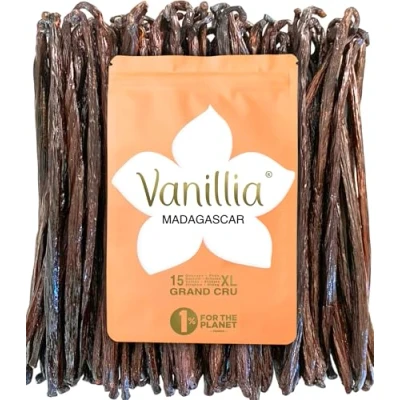 Image de VANILLIA 15 Gousses XL Vanille Bourbon de Madagascar GRAND CRU 2025 Gousse 15/18cm Sachet FreshZIP Refermable