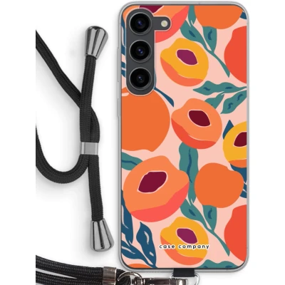 Afbeelding van Case Company® hoesje met Koord geschikt voor Samsung Galaxy S23 Plus Perzik Telefoonhoesje Zwart Bescherming aan alle Kanten en Over de Schermrand