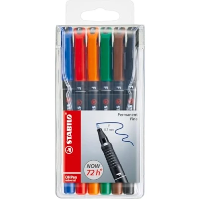 Afbeelding van stabilo 842/6 OHP marker OHPen Universal Permanent fijn 0,7 mm, assorti á 6 stuks.