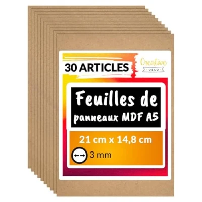 Afbeelding van Creative Deco 30 x A5 MDF Plaat 148 210 3 mm Perfect voor Lasersnijden, CNC Frezen, Modelleren, Freeswerk, Figuurzagen