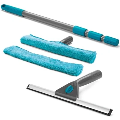 Afbeelding van Beldray LA028693TQ Raamreinigingsset, 5 delig, uittrekbare telescoopsteel, 1,3 m, verwisselbare kop, Squeegee raclette van rubber, 2 microvezeldoekjes, machinewasbaar