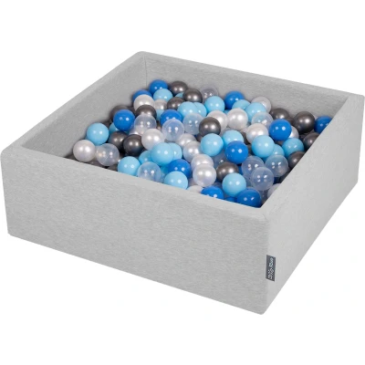 Afbeelding van KiddyMoon ballenbad 90x30cm/200 ballen ∅ 7cm met kleurrijke voor baby&#039;s kinderen vierkant, lichtgrijs:parelmoer/blauw/babyblauw/transparant/zilver