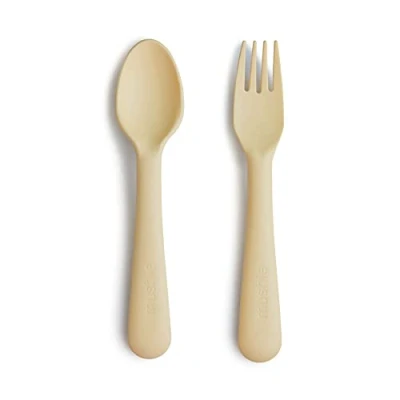 Image de Mushie Set de couverts avec fourchette et cuillère pour enfants réutilisables Fabriqué au Danemark Sans BPA (Pale Daffodil)
