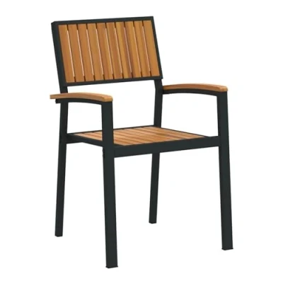 Afbeelding van vidaXL Stapelbare Tuinstoelen 8 stuks Zwart Staal en Massief Hout Acacia