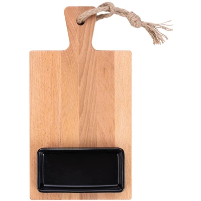 Afbeelding van Borrel foodplank 35cm 1 klein vak schaaltje 15 cm zwart