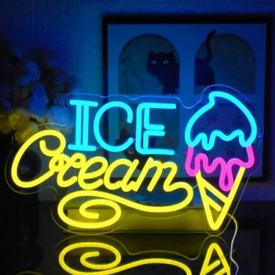 Afbeelding van UExnkj Y Lichtpaneel, neoncrème, ijs, neonlicht, dimbaar, USB, voor woonkamer, bar, café, winkel, club
