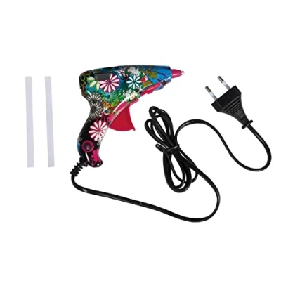 Afbeelding van Rayher 30216000 Mini lijmpistool, 12 x cm, kunststof, junglemotief met inklapbare voet en 2 lijmstiften inbegrepen