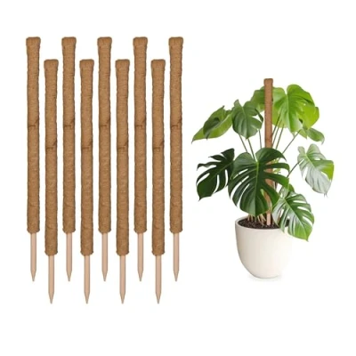 Afbeelding van Relaxdays mosstokken set van 10 kokos mospalen plantenstokken voor klimplanten 90 cm