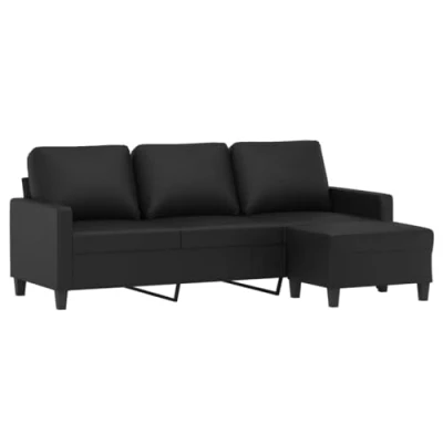 Image de vidaXL Canapé à 3 places avec repose pieds Noir 180 cm Similicuir3201024