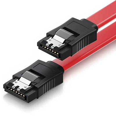 Afbeelding van deleyCON 0,3 m S ATA kabel 3 datakabel HDD SSD aansluitkabel 1 metalen clip 6 Gb/s 2 rechte stekker type L rood