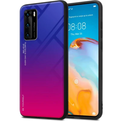 Afbeelding van Cadorabo Hoesje geschikt voor Huawei P40 in PAARS ROOD Tweekleurige beschermhoes van TPU silicone Case Cover en achterzijde gehard glas