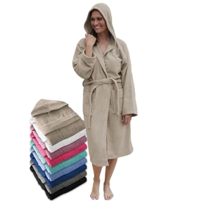 Afbeelding van LEBENGOOD Uniseks badjas met capuchon, 100% katoen, Amerikaanse badstof, 400 g, zakken, zachte badjas, douchehanddoek, Zand