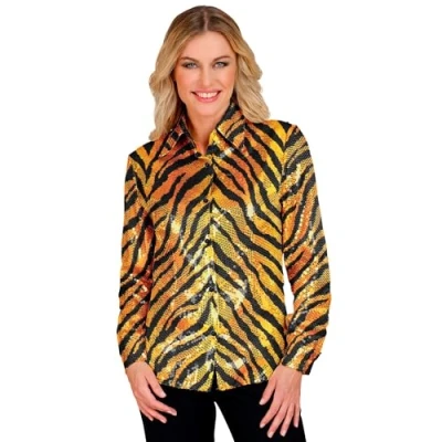 Afbeelding van Widmann Grappig &amp; Fout Kostuum Pailletten Blouse Tigerwild Vrouw Goud Small / Medium Carnavalskleding Verkleedkleding