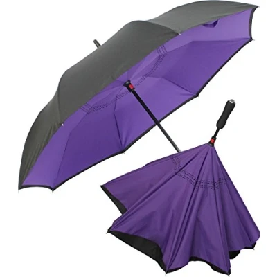 Afbeelding van iX brella Omgekeerde paraplu met automatische opening aan de achterkant, zwart/framboos,