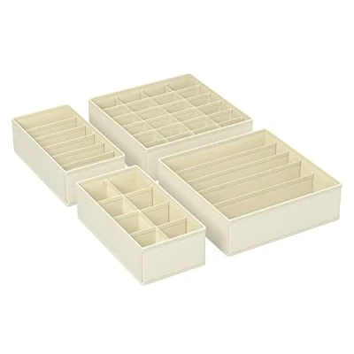 Afbeelding van SONGMICS Set van 4 lade organizers voor ondergoed, opbergdoos, beha, slips, stropdassen, sokken, stoffen opvouwbare mand, beige RUS04M