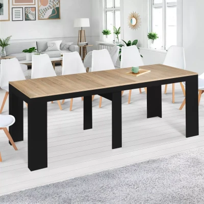 Afbeelding van Table console extensible ORLANDO 14 personnes 300 cm bois noir et façon hêtre