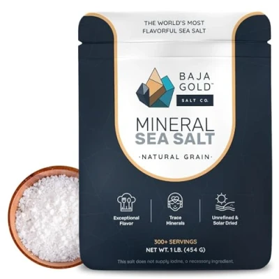 Afbeelding van Baja Gold Mineraal zeezout ongeraffineerd 454 g rijk aan sporenelementen en mineralen ideaal voor gastronomische keuken, gezonde voeding gevarieerde toepassingen