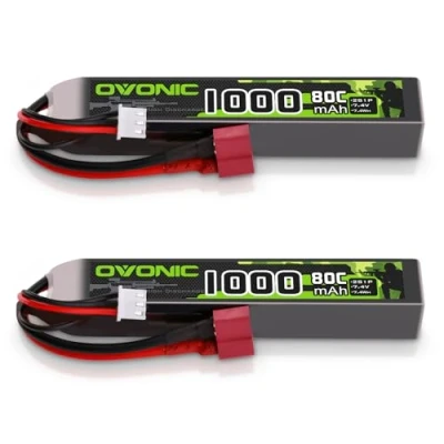 Afbeelding van OVONIC Lipo 2S 7,4 V 80 C 1000 mAh Airsoft accu met Deans T aansluiting voor pistolen, 2 stuks