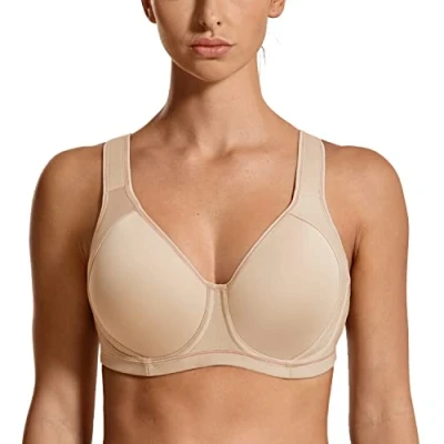 Afbeelding van SYROKAN Sportbeha voor dames, met beugel, grote ondersteuning racerback,, Beige