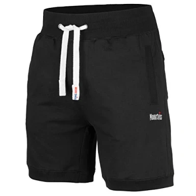 Afbeelding van Mount Swiss Luca Korte shorts voor heren met zakken en trekkoord, thuis vrije tijd, comfortabele sportshorts in klassieke kleuren, maat S tot 6XL, zwart.