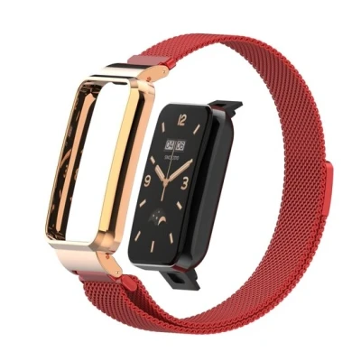 Afbeelding van Milanese loop bandje met case Rood Xiaomi Smart Band 7 Pro
