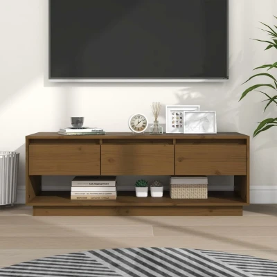 Afbeelding van Tv meubel 110,5x34x40 cm massief grenenhout honingbruin