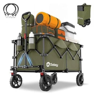Afbeelding van Sekey XXL Plus Opvouwbare trolley met remmen 200 liter 150 kg, tuinwagen wielen op oneffen grond, gepatenteerd design SE4010, olijfgroen