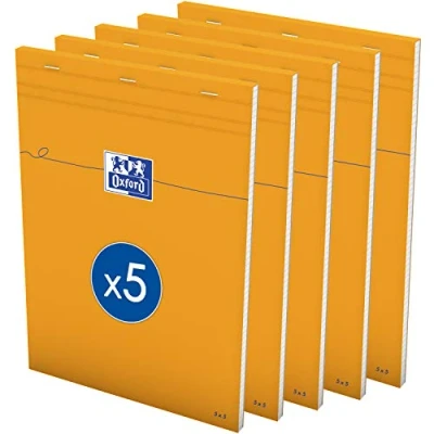 Afbeelding van OXFORD 5 stuks notitieblokken, oranje, A4, kleine ruitjes, mm, 80 vellen, geniet, envelop, oranje