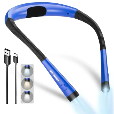 Afbeelding van Glocusent Leeslamp, oplaadbaar, om te lezen in bed, 3 kleuren, 6 lichtsterktes, inklapbare arm, lange levensduur, perfect voor lezen, breien, repareren