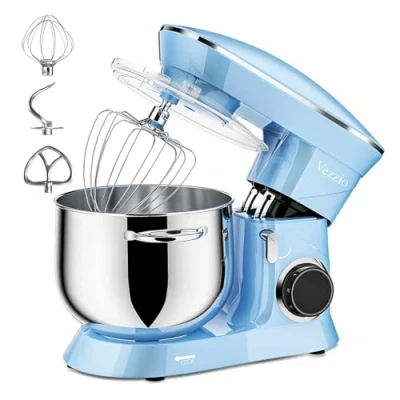 Afbeelding van Vezzio Kneedmachine, 1500 W, geluidsarm, met garde, 10 snelheden, roestvrijstalen kom van 8,5 l, koken deeghaak, platte mixer, blauw
