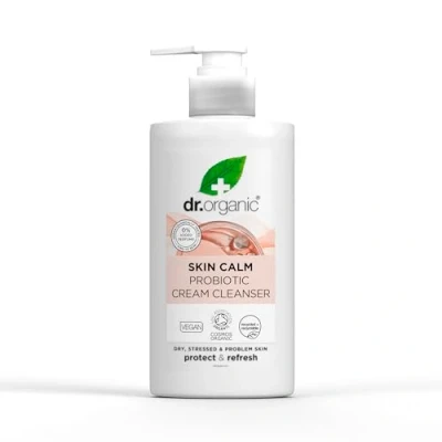 Afbeelding van Dr Organic Skin Calm Probiotische Crèmereiniger, voor roodheid, droge, gevoelige huid, dermatologisch getest, veganistisch, dierproefvrij, parabenenvrij en SLS, 150 ml