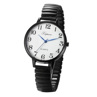 Afbeelding van JewelryWe Dameshorloge, met elastisch bandje, extra dun, makkelijk te lezen, goud /zilverkleurig, Minimalist