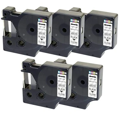 Afbeelding van 5 compatibele etikettapes D1 45010 S0720500 zwart op licht 12 mm x 7 m voor DYMO LabelManager LM 160 210D 220P 260P 280 360D 420P 450D 500TS PnP MobileLabeler Point Label. Writer LW 45000500 0 Duo