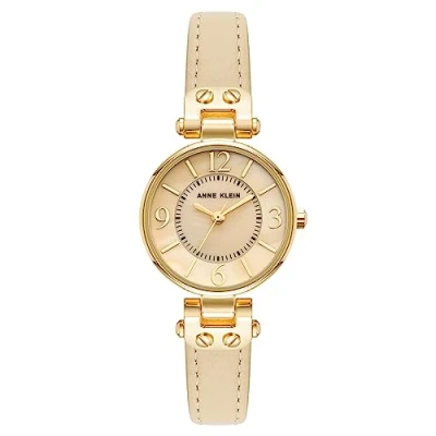 Afbeelding van ANNE KLEIN Dameshorloge met leren band, Crème/goud, japans
