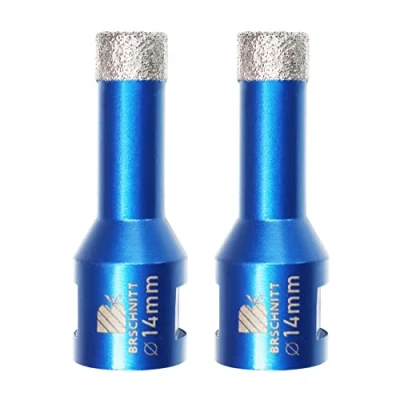 Afbeelding van BRSCHNITT Diamanttegelboor, 14 mm, 2 stuks, vacuüm gesoldeerd en boorkroon met schroefdraad M14 voor droog boren van porselein, tegels, graniet, marmer