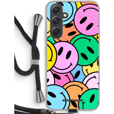 Afbeelding van Case Company® hoesje met Koord geschikt voor Samsung Galaxy A54 Smiley N1 Telefoonhoesje Zwart Bescherming aan alle Kanten en Over de Schermrand