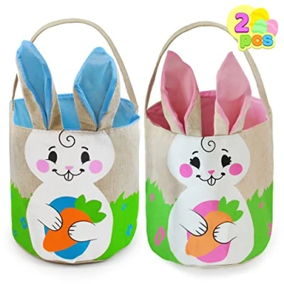 Afbeelding van Set van 2 paasmanden, paasmandenset voor paaseieren zoeken, paastasjes, geschenkmanden kinderen, bij voorkeur kinderen op paasfeest