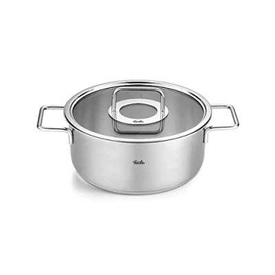 Afbeelding van Fissler Pure Collection steelpan van roestvrij staal (Ø 24 cm, 3,9 l) met glazen deksel, binnenschaal inductie