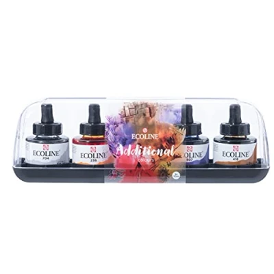 Image de Talens Ecoline Ensemble de peinture 5 parties aquarelle liguide gris, orange clair, vermillon, violet ultramarin, sépia 30 ml