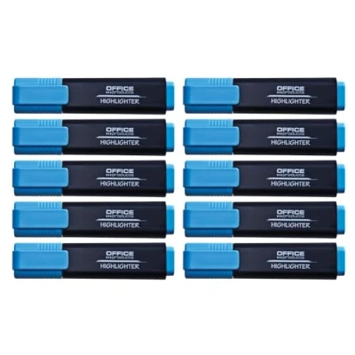Afbeelding van OFFICER PRODUCTS 17055211 01 10 lichtgevende markeerstiften, kleur: blauw/markeerstift, niet giftige inkt, afgeschuinde punt, fluorescerende kleuren, hoge kwaliteit, lijndikte 1 5 mm