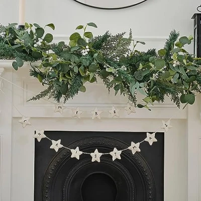 Afbeelding van Ginger Ray Vilten slinger witte sterren Merry Christmas 1,5 meter