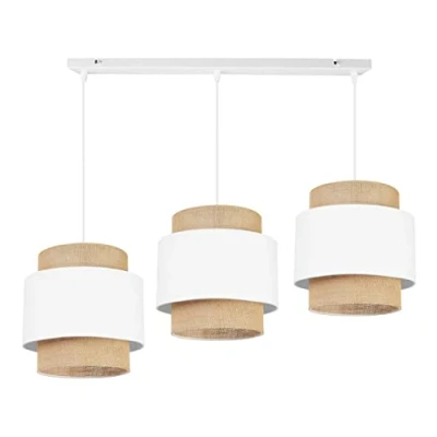 Afbeelding van Light Home Boho lampenkap, hanglamp, kroonluchter, moderne plafond voor slaapkamer, woonkamer en keuken, metaal stof, E27, met 3 lampen, wit jute