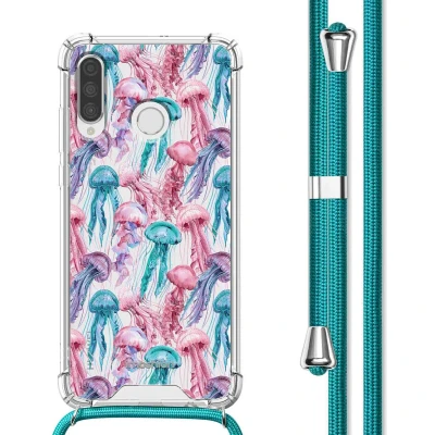 Afbeelding van iMoshion Hoesje Geschikt voor Huawei P30 Lite met Koord Design Meerkleurig / Jellyfish Watercolor