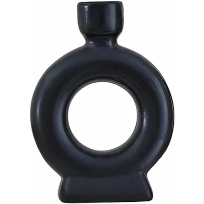 Afbeelding van Ginger Ray Set van 2 zwarte keramische tafelkandelaars voor kersttafeldecoratie 14,7 cm (H) x 10,8 (B)