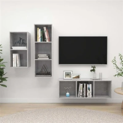 Afbeelding van vidaXL 3 delige Tv meubelset spaanplaat betongrijs